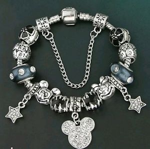 none Jewelry - Black and Silver Mickey and Minnie Charm Bracelet none Jewelry - Black and Silver Mickey and Minnie Charm Bracelet